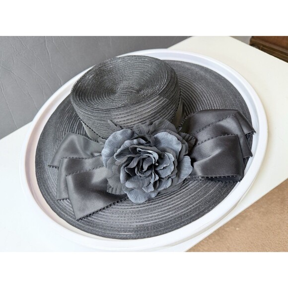 Plaza Suite by Betmar Black Wide Brim Derby Church Hat Floral Wedding Tea Party main image 10